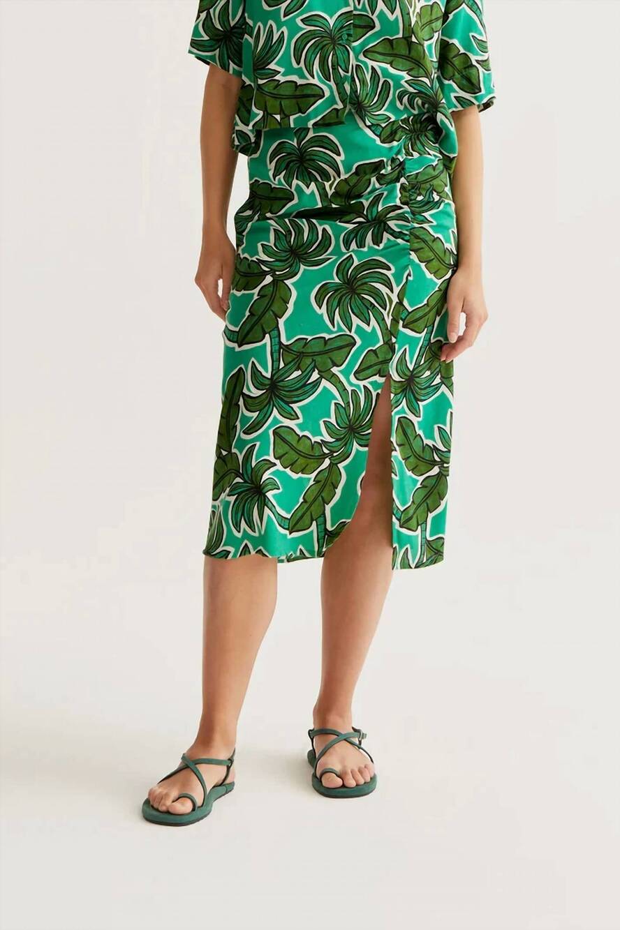 NEW COMPANIA FANTASTICA palm trees midi skirt in green